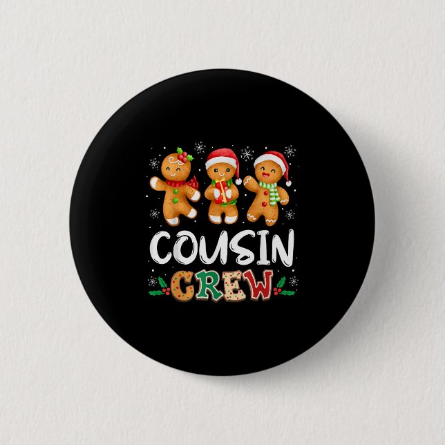 Cousin Crew Christmas Pajama Shirt Gingerbread Man Knapp (Framsida)