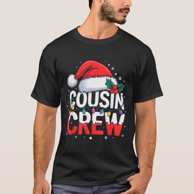 Cousin Crew Christmas Reindeer Antlers Hat Lights  T Shirt (Framsida)