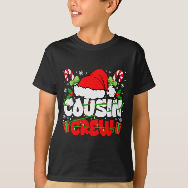 Cousin Crew Christmas Santa Hat Lights Xmas Men Bo T Shirt (Framsida)