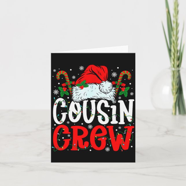 Cousin Crew Christmas Santa Hat Xmas Lights Men Bo Kort (Framsida)