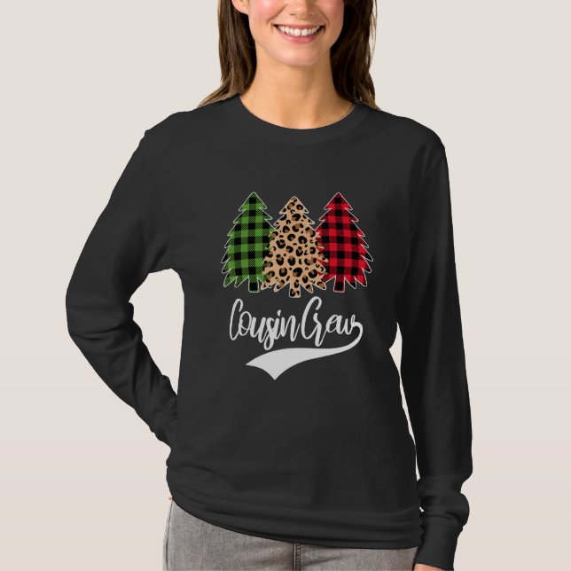 cousin crew Christmas Tree red plaid christmas paj T Shirt (Framsida)