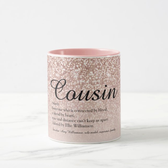 Cousin Definition Girly Rosa Guld Glitter Mugg (Center)