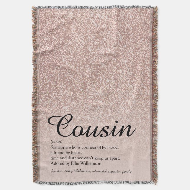 Cousin Definition Skript Rosa Guld Glitter Filt (Framsidan Vertikal)