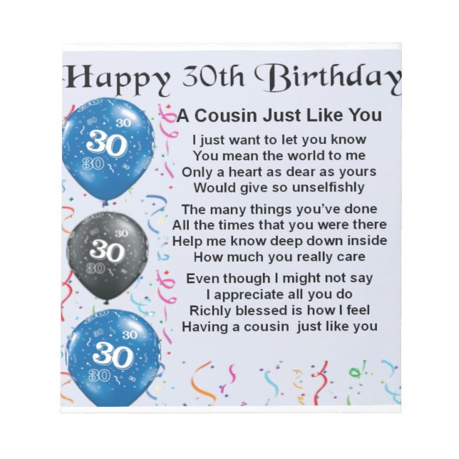 Cousin Dikt 30års födelsedag Anteckningsblock (Framsida)