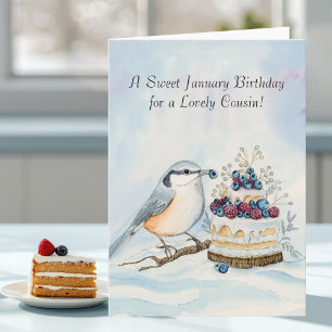 Cousin Glad Januari Födelsedag Rödbröstad Fågel Kort