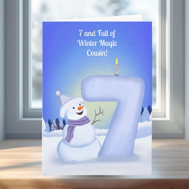 Cousin Happy 7-årsdag Snömannen  Kort (Skapare uppladdad)