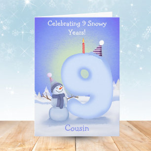Cousin Happy 9-årsdag Snöman Byggnad Kort