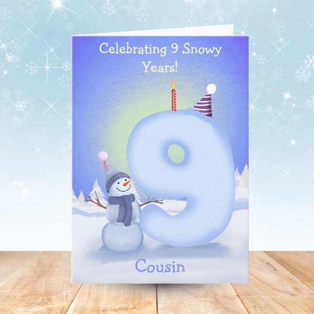 Cousin Happy 9-årsdag Snöman Byggnad  Kort (Skapare uppladdad)