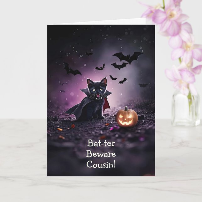 Cousin Happy halloween Vampire Kattunge Funny Kort (Orkide)