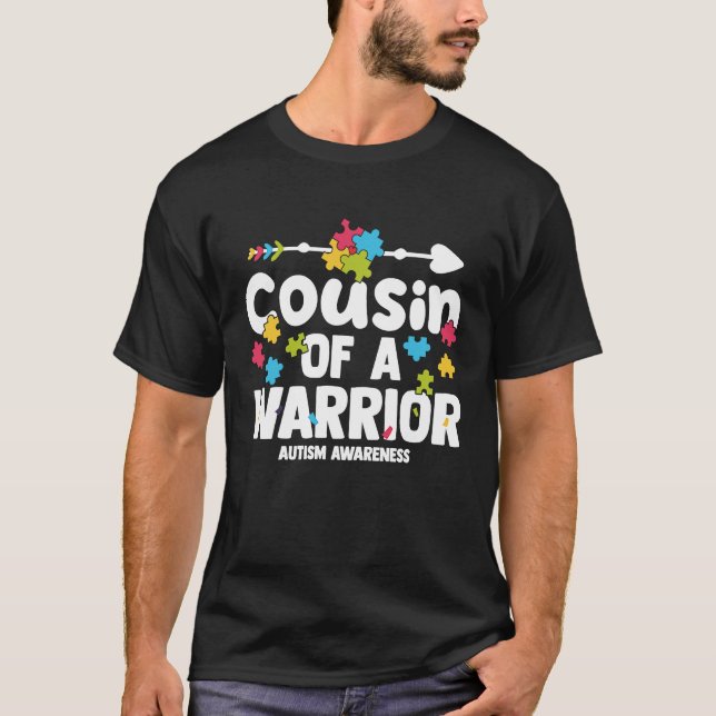 Cousin of a Warriors Autism Family Puzzle Awarenes T Shirt (Framsida)