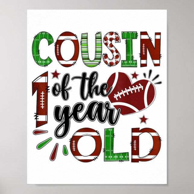 Cousin Of The 1 Year Old Football 1st Birthday Boy Poster (Framsidan)