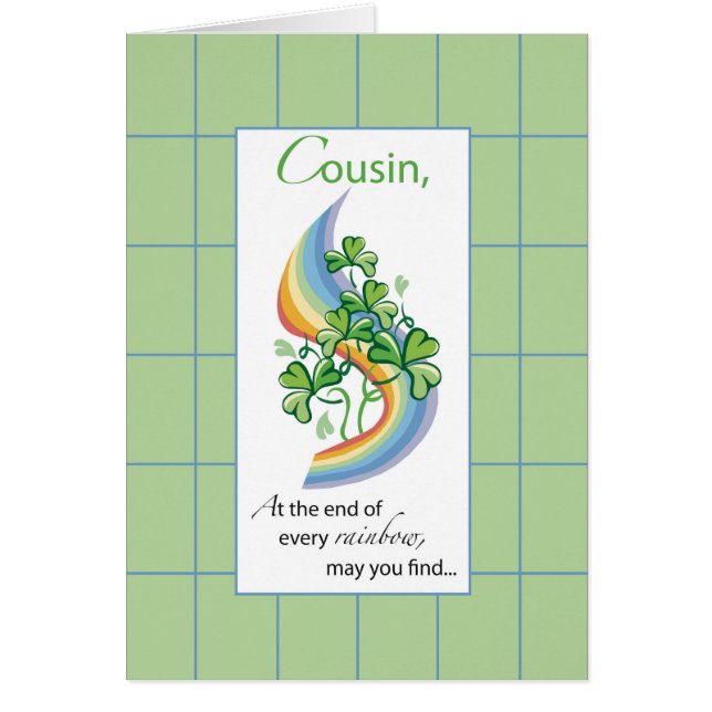 Cousin Religiösa St. Patrick's Day Rainbow Hälsningskort (Framsidan)