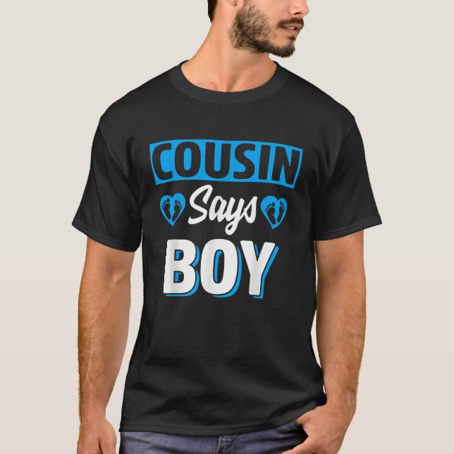 Cousin Says Boy Cute Gender Reveal Team Blue Baby T Shirt (Framsida)