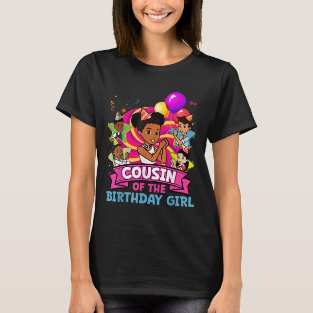 Cousin The Birthday Girl Party Pink Doll Family De T Shirt (Framsida)
