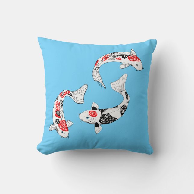 Coussin bleu 3 Kois Pillow blue 3 kois Kudde (Framsida)