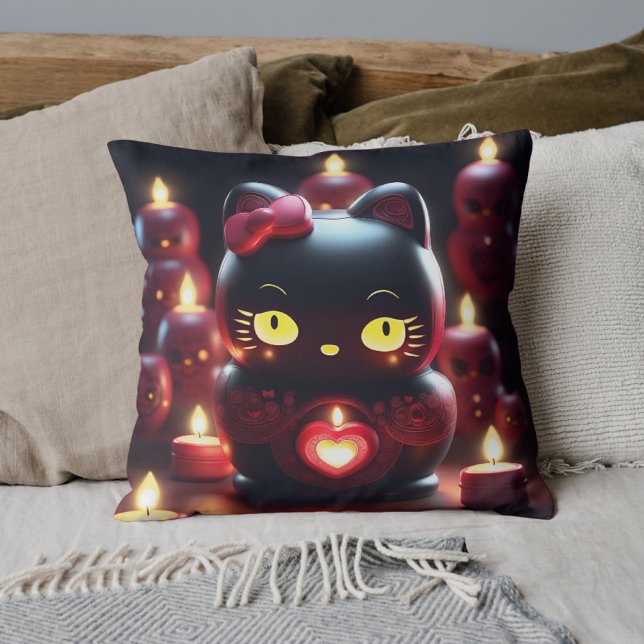 Coussin bougie romantique obscur Dark Kitty noir Kudde (FRONT - Coussin bougie romantique obscur Dark Kitty noir)