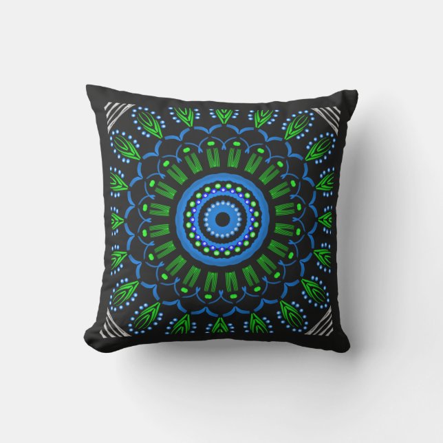 Coussin carré design Jimette bleu, vert et noir Utomhuskudde (Framsida)
