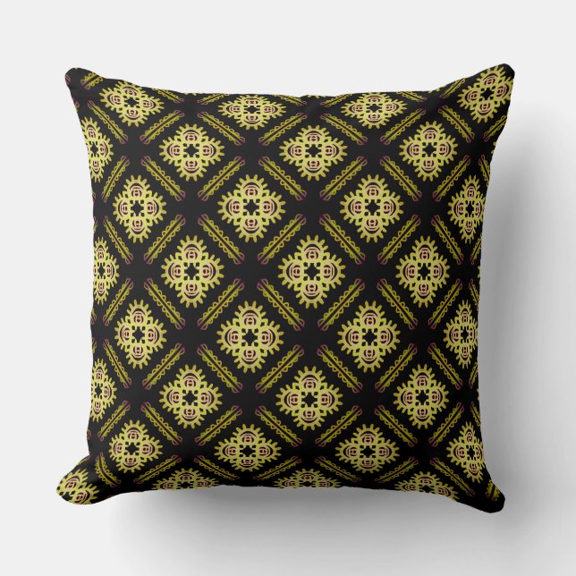Coussin carré Jimette Design jaune sur noir. Kudde (Framsida)