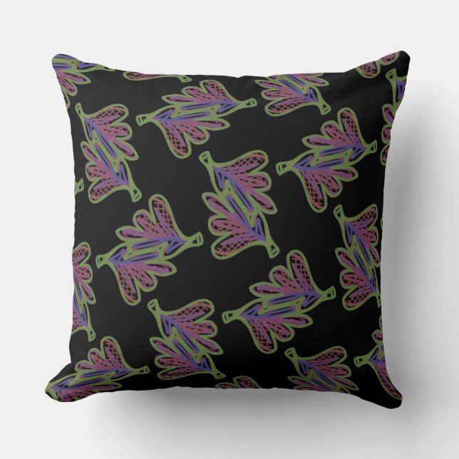 Coussin carré Jimette Design rose sur noir. Kudde (Framsida)