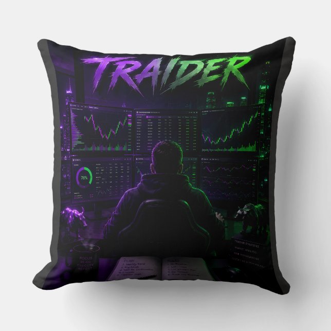 Coussin Cyberpunk TRAIDER - Gaming & Trading Kudde (Framsida)
