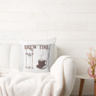 Coussin décoratif "Brew Time" – Sablier et tasse à Kudde