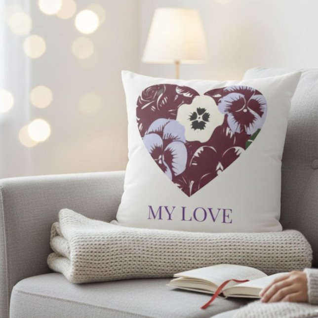 Coussin Décoratif Cœur de Violettes "MY LOVE" Kudde (Skapare uppladdad)