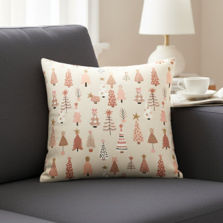 Coussin décoratif Sapins de Noël Rose Scandinave Prydnadskudde