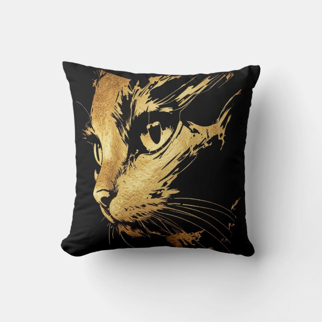 Coussin Élégant Chat Noir et Feuille d'Or Texturée Kudde (Framsida)