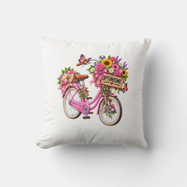 Coussin Floral « Optimisme » – Vélo Rose Fleuri et Kudde (Framsida)