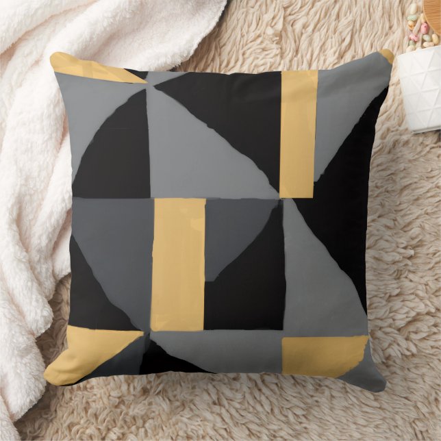 Coussin Géométrie Noir et Or | Style Artisanal Kudde (Filt)