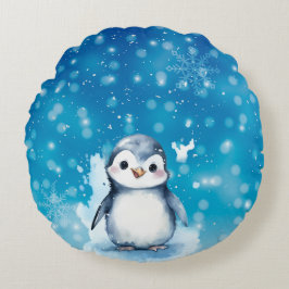 Coussin Hivernal avec Pingouin sous la Neige Rund Kudde
