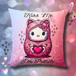Coussin Kitty doll Kiss me I’m French pink glitter Kudde