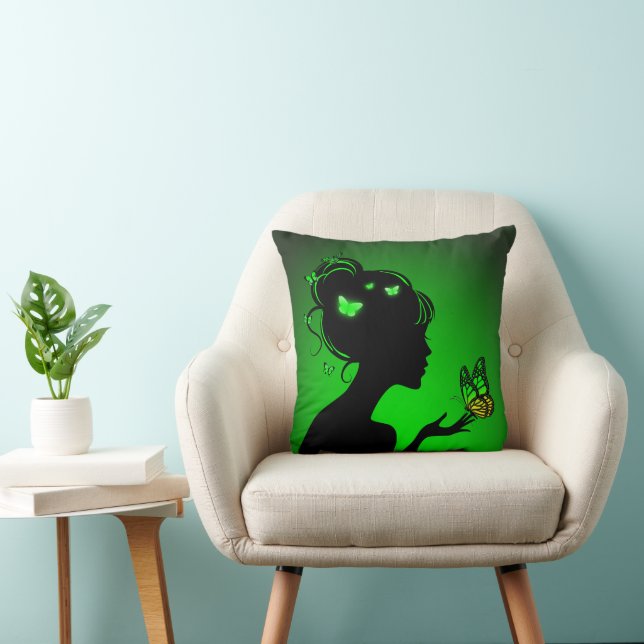 Coussin La femme papillons verts Kudde (Stol)