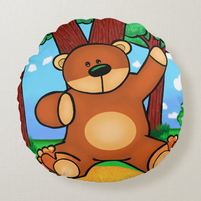 Coussin Ours dans la prairie - Bear in grassland Rund Kudde (Framsidan)