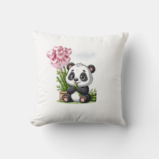 Coussin Panda Kawaii avec Bambou et Ballons Cœur R Kudde