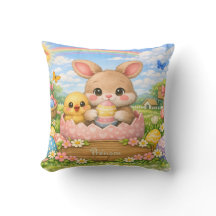 Coussin Personnalisé Prénom – Lapin et Poussin de 