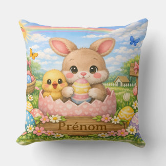 Coussin Personnalisé Prénom – Lapin et Poussin de Kudde