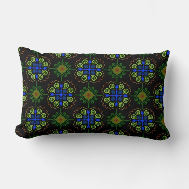 Coussin rectangle Jimette Design vert bleu noir Lumbarkudde (Framsida)