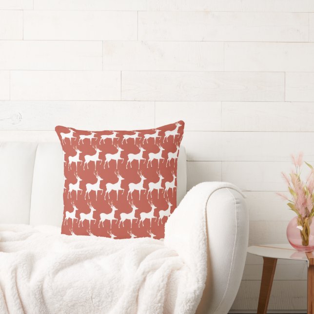 Coussin Red Reindeer Pattern Square Christmas Thro Kudde (Soffa)