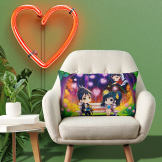 Coussin romantique Jin et Ling manga cœur Lumbarkudde