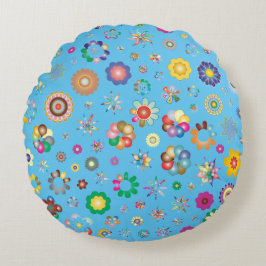 Coussin rond bicolore motif Multi Fleurs Rund Kudde