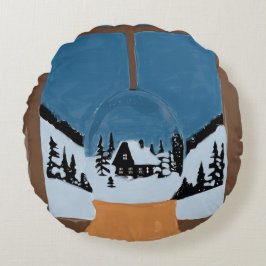 Coussin Rond Décoratif Hivernal - Boule à Neige Rund Kudde