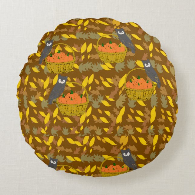Coussin Rond Motif Citrouilles d'Automne Rund Kudde (Framsidan)