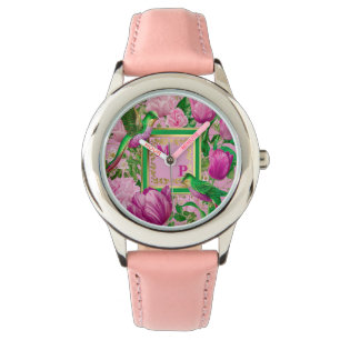 Couture botaniskt paradisfågelmonogram armbandsur