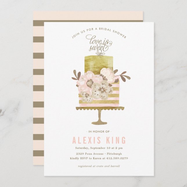 Couture Cake Guld Inbjudningskort för möhippan (Fram/baksida)