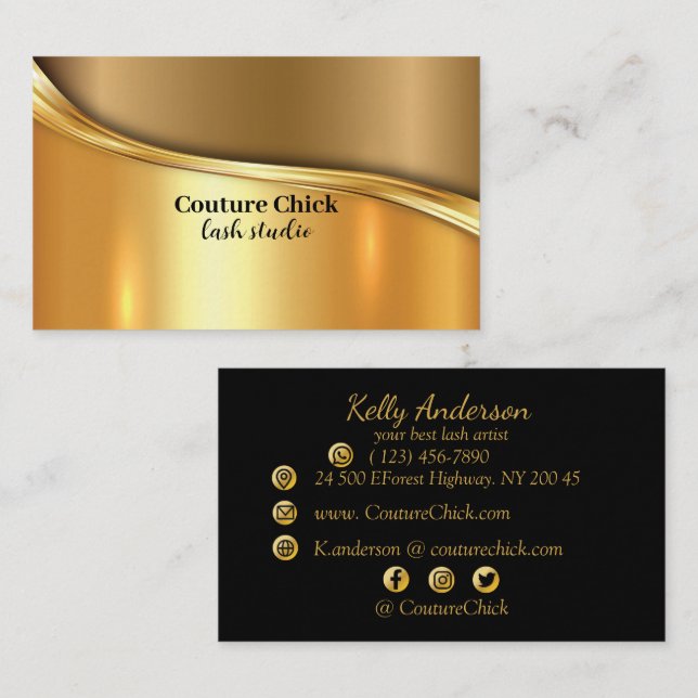 Couture Chick Lash studio guld struktur Business Visitkort (Fram/baksida)