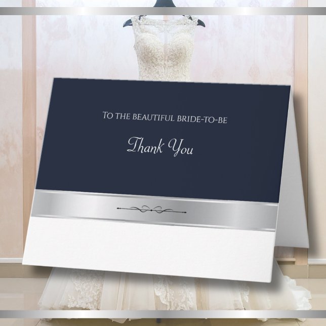 Couture Midnight Blue Bridal Boutique Tack Kort (Couture midnight blue and silver folded thank you card cover template for bridal boutique clients.)