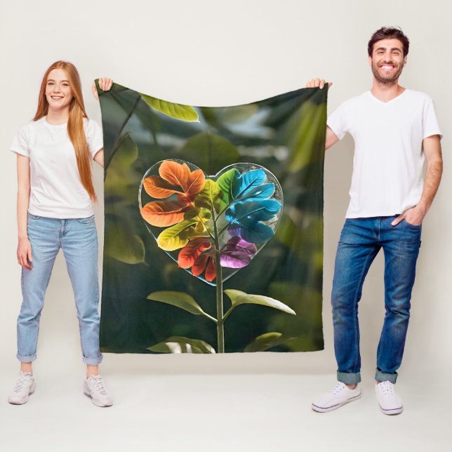 Couverture polaire cœur feuille arc-en-ciel nature fleecefilt (På plats)