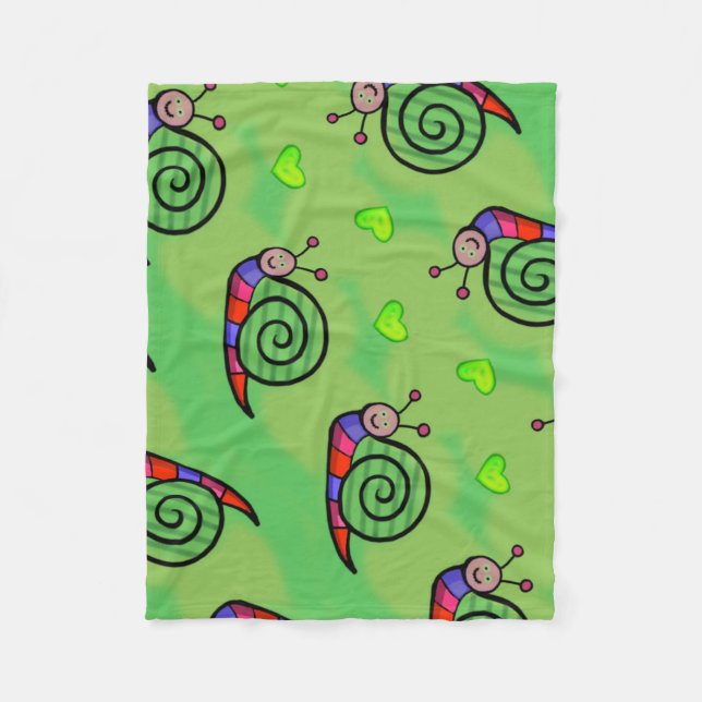 Couverture polaire escargot sur fond vert fleecefilt (Framsidan)