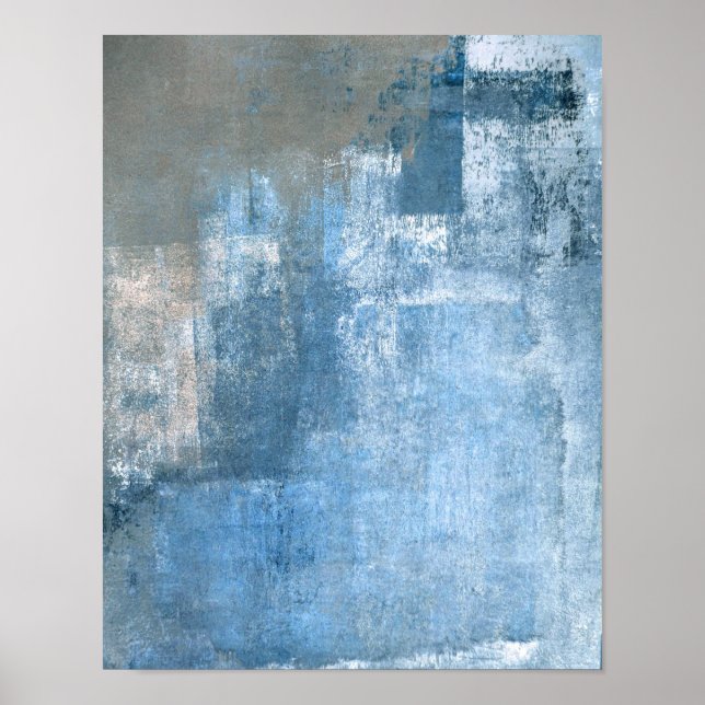 'Cove' Blue and Grått Abstrakt Art Poster Skriv ut (Framsidan)